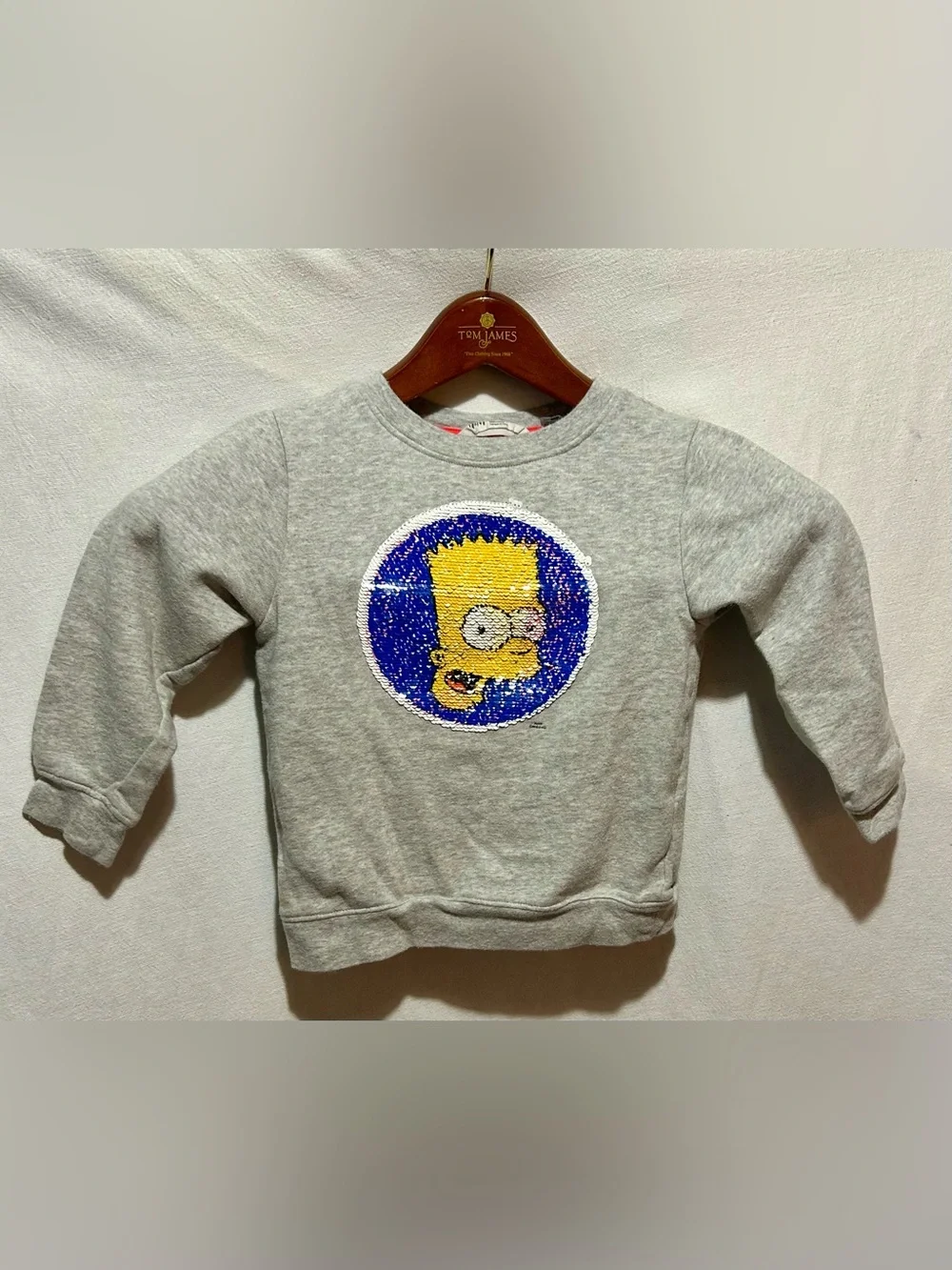 H&M Gray Kids Sweatshirt with Yellow & Blue Sequin Bart Graphic